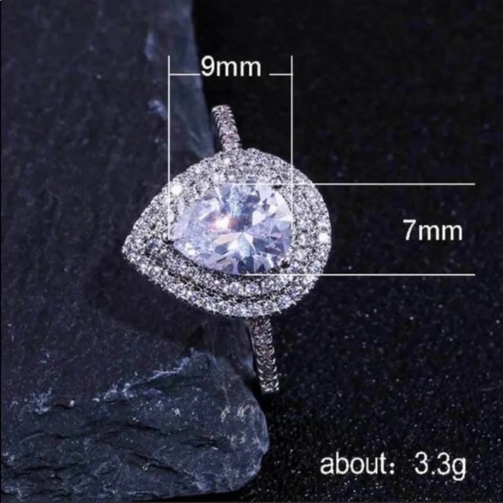 💯 NEW PEAR 925 STERLING SILVER DIAMOND RING, CUTE RING, SHINY RING. - Picture 3 of 5